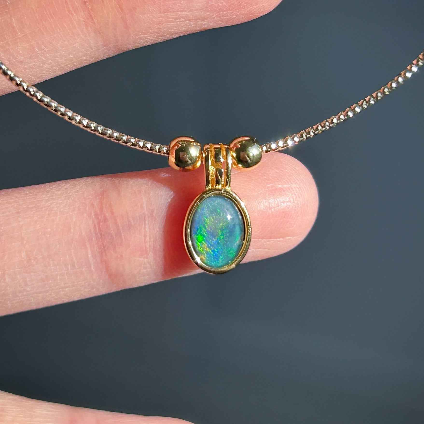 High Quality Australian Natural Rainbow Mini Opal 14k Gold Adjustable Bracelet