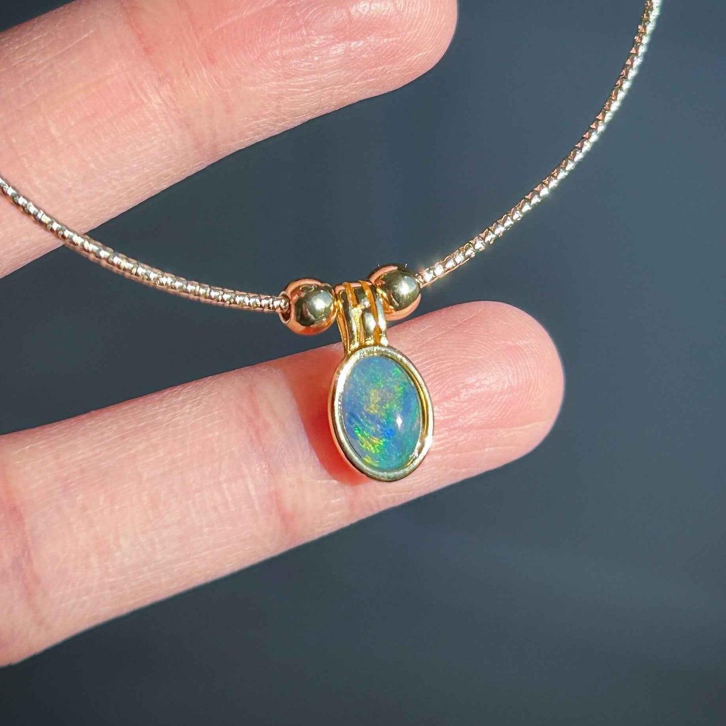 High Quality Australian Natural Rainbow Mini Opal 14k Gold Adjustable Bracelet