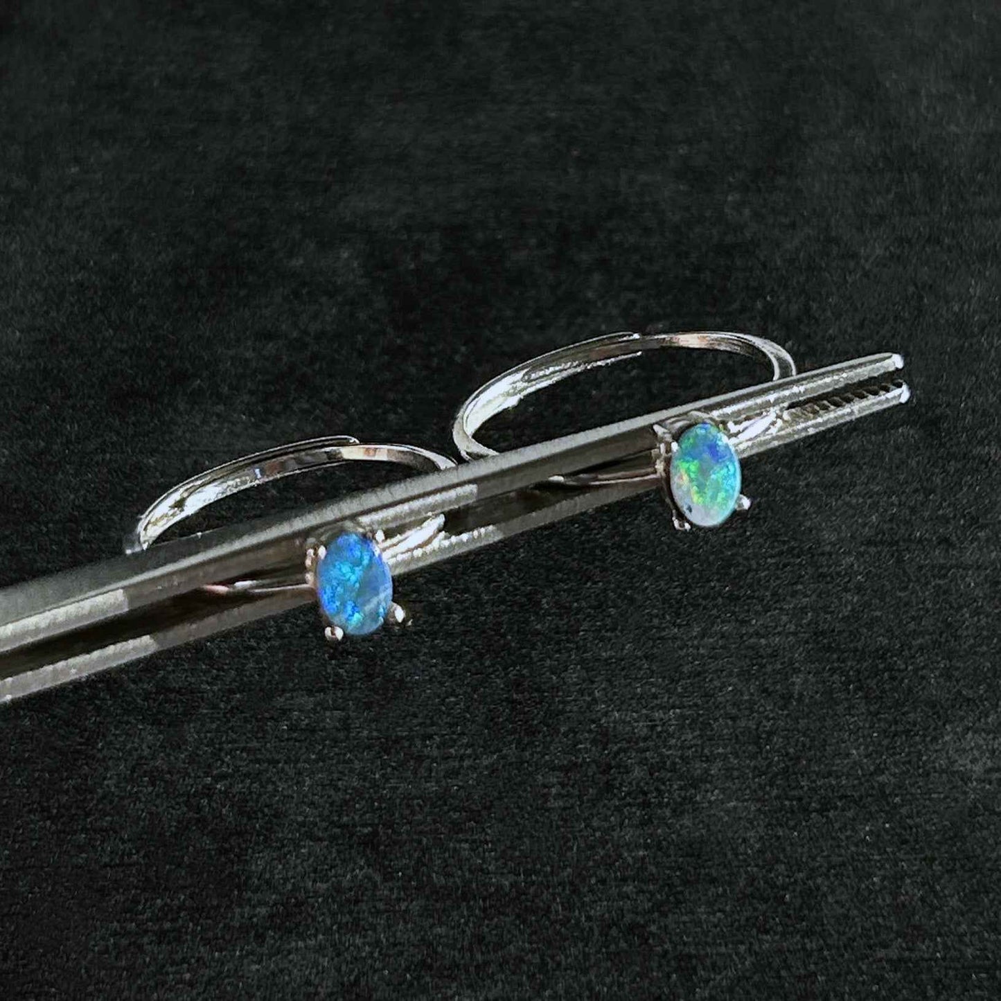 Australian Rainbow Blue Opal Adjustable 925 Sterling Silver Ring