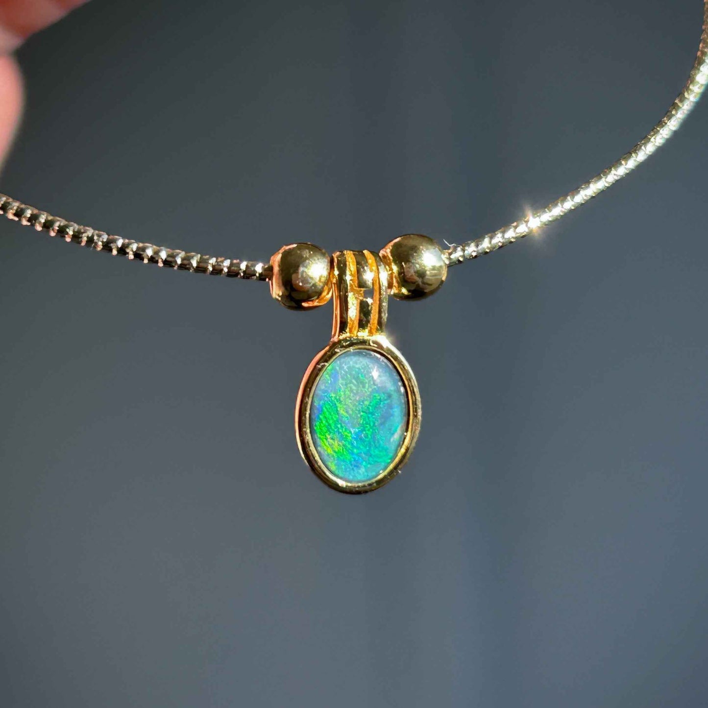 High Quality Australian Natural Rainbow Mini Opal 14k Gold Adjustable Bracelet