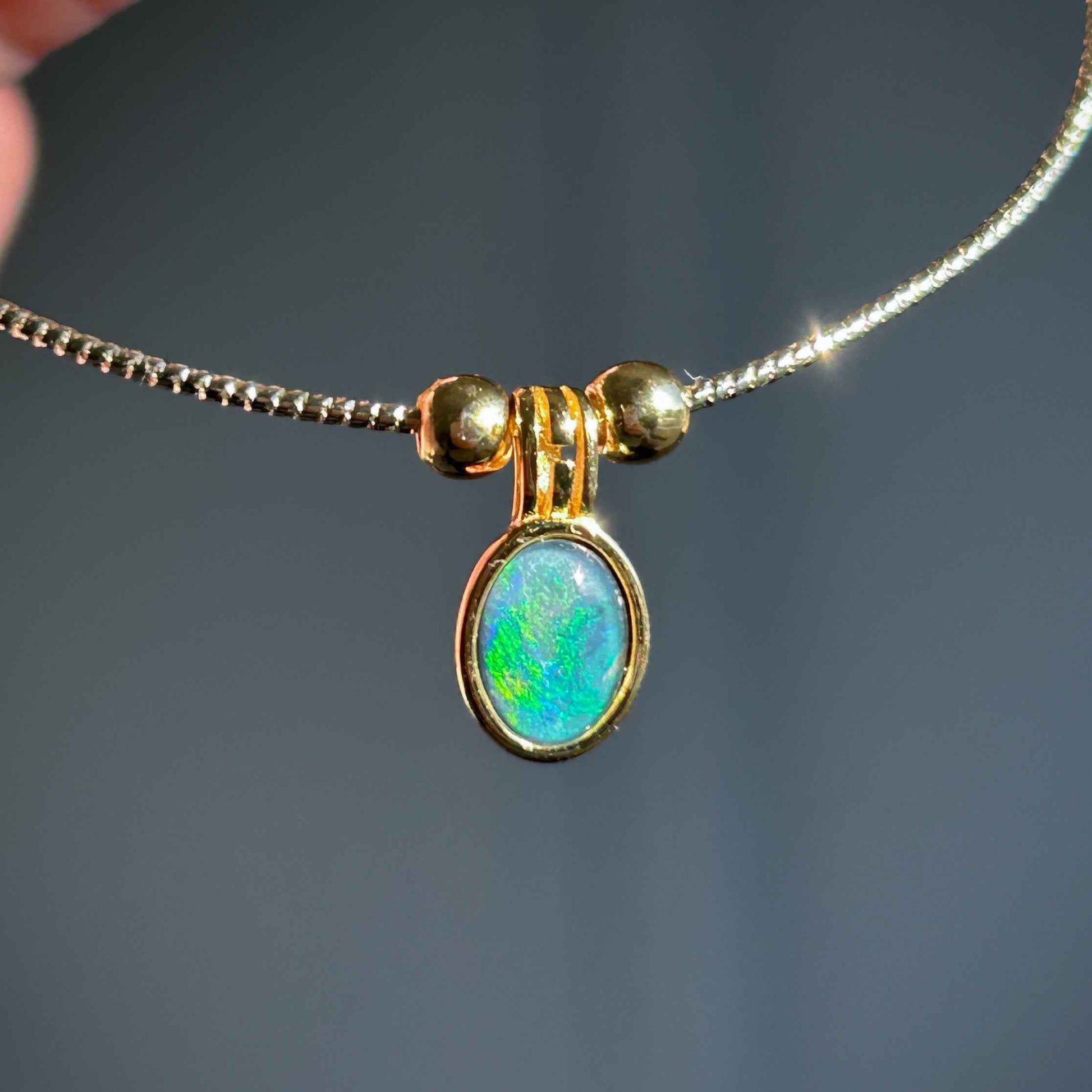 High Quality Australian Natural Rainbow Mini Opal 14k Gold Adjustable Bracelet