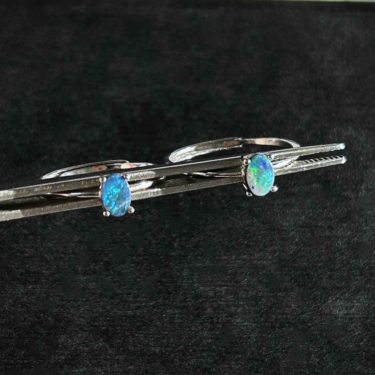 Australian Rainbow Blue Opal Adjustable 925 Sterling Silver Ring