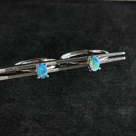 Australian Rainbow Blue Opal Adjustable 925 Sterling Silver Ring