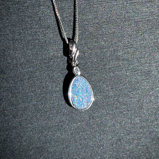 High Quality Australian Rainbow Blue Opal 925 Sterling Silver Pendant