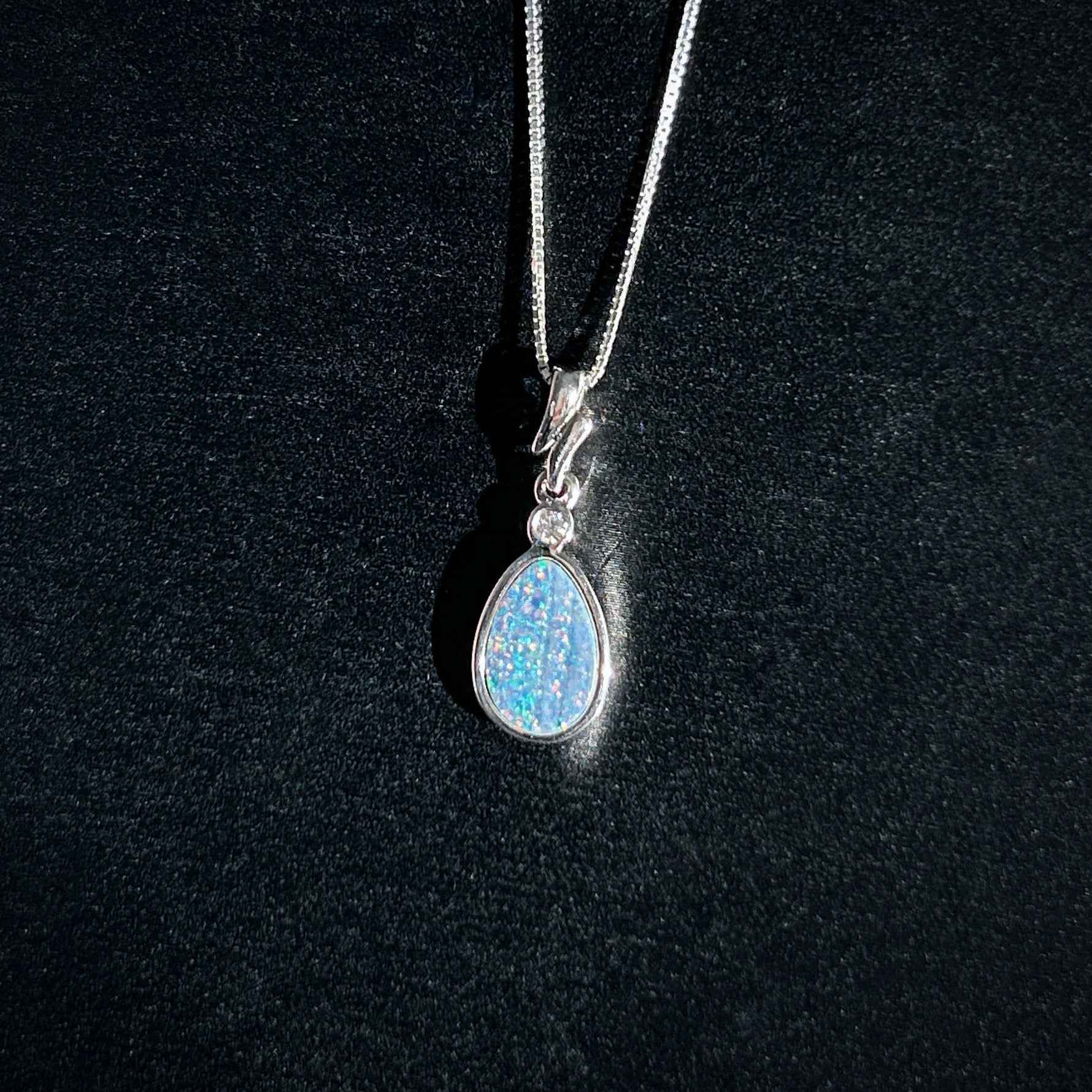 High Quality Australian Rainbow Blue Opal 925 Sterling Silver Pendant