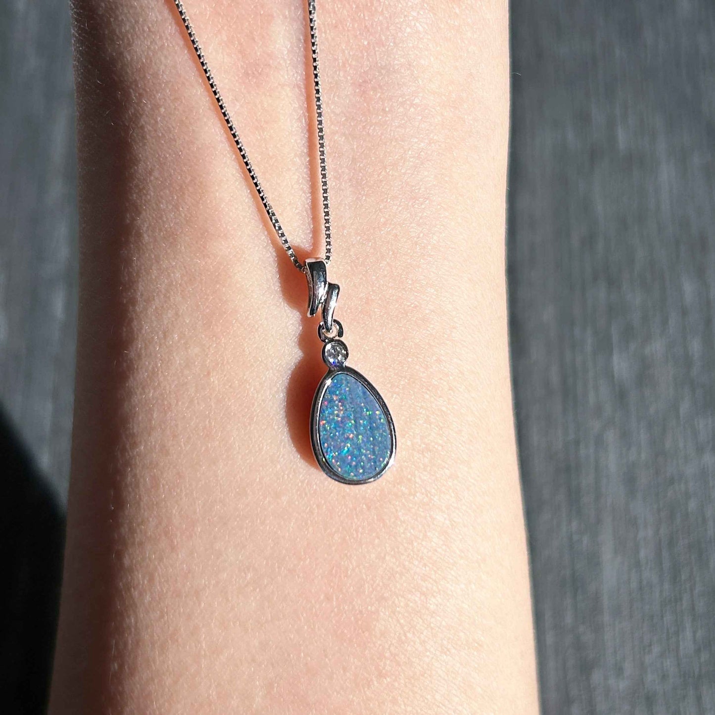 High Quality Australian Rainbow Blue Opal 925 Sterling Silver Pendant