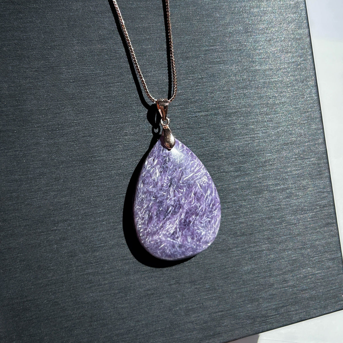 Natural Charoite Large Pendant in Rose Gold Plated 925 Silver (chain excluded)