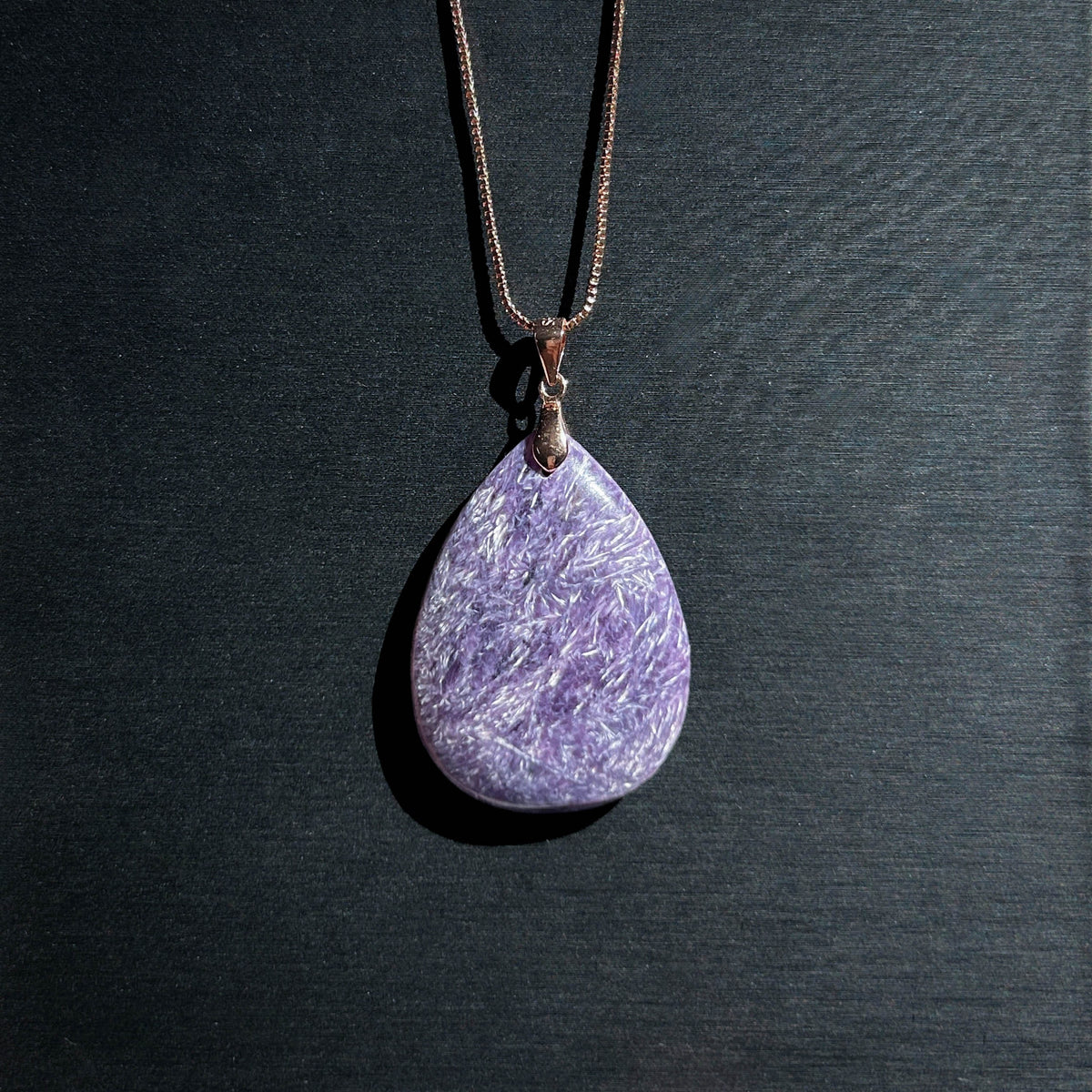 Natural Charoite Large Pendant in Rose Gold Plated 925 Silver (chain excluded)