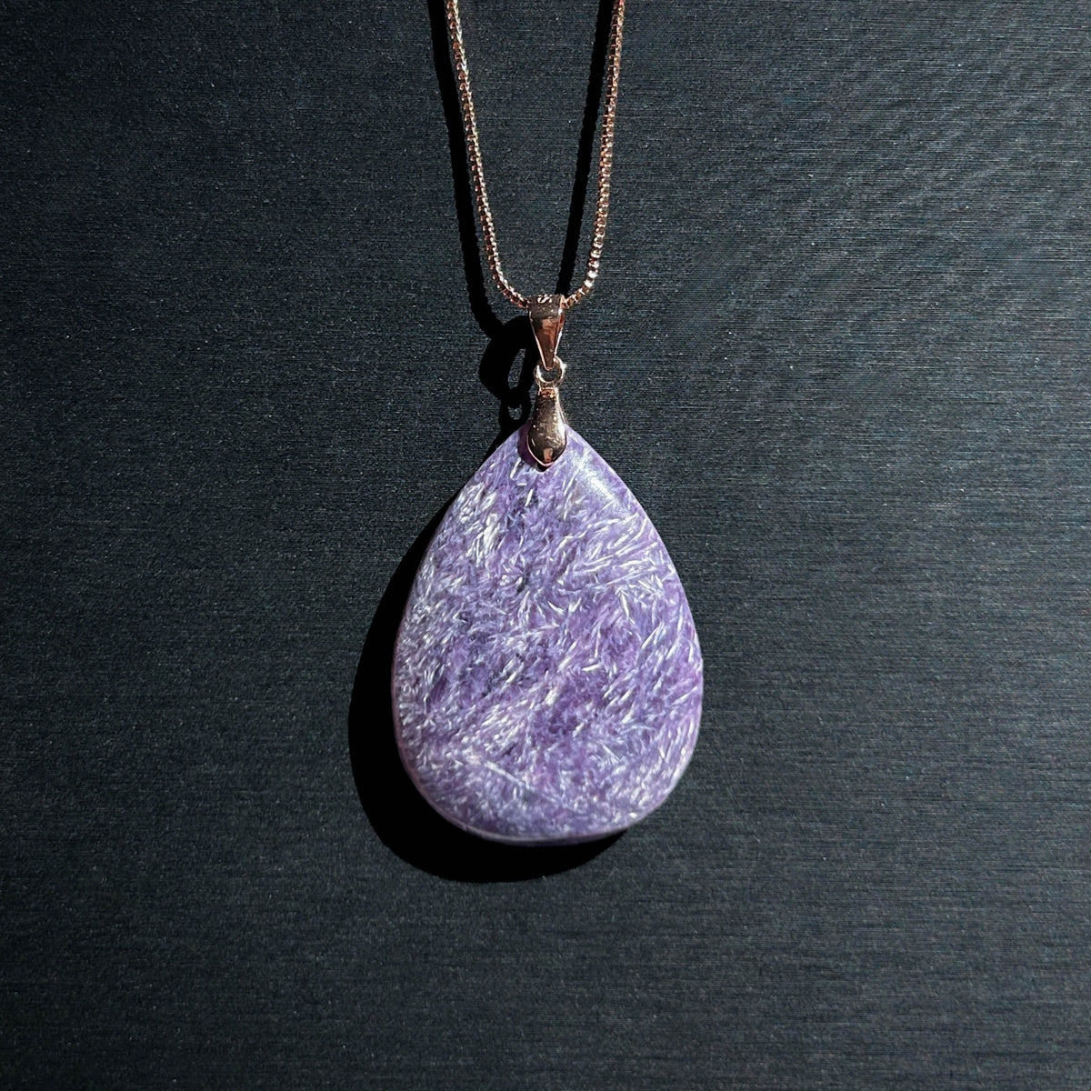 Natural Charoite Large Pendant in Rose Gold Plated 925 Silver (chain excluded)