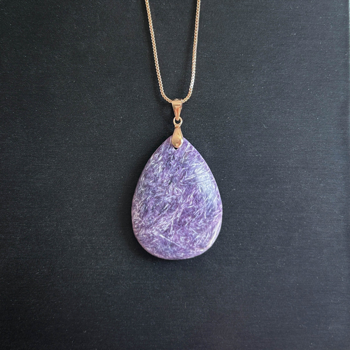 Natural Charoite Large Pendant in Rose Gold Plated 925 Silver (chain excluded)