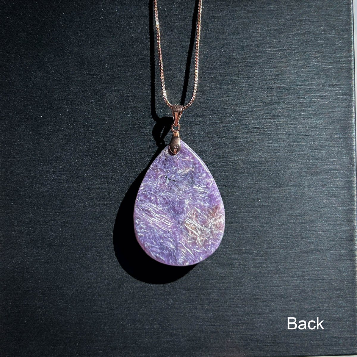 Natural Charoite Large Pendant in Rose Gold Plated 925 Silver (chain excluded)