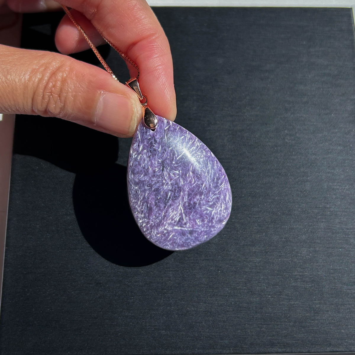 Natural Charoite Large Pendant in Rose Gold Plated 925 Silver (chain excluded)