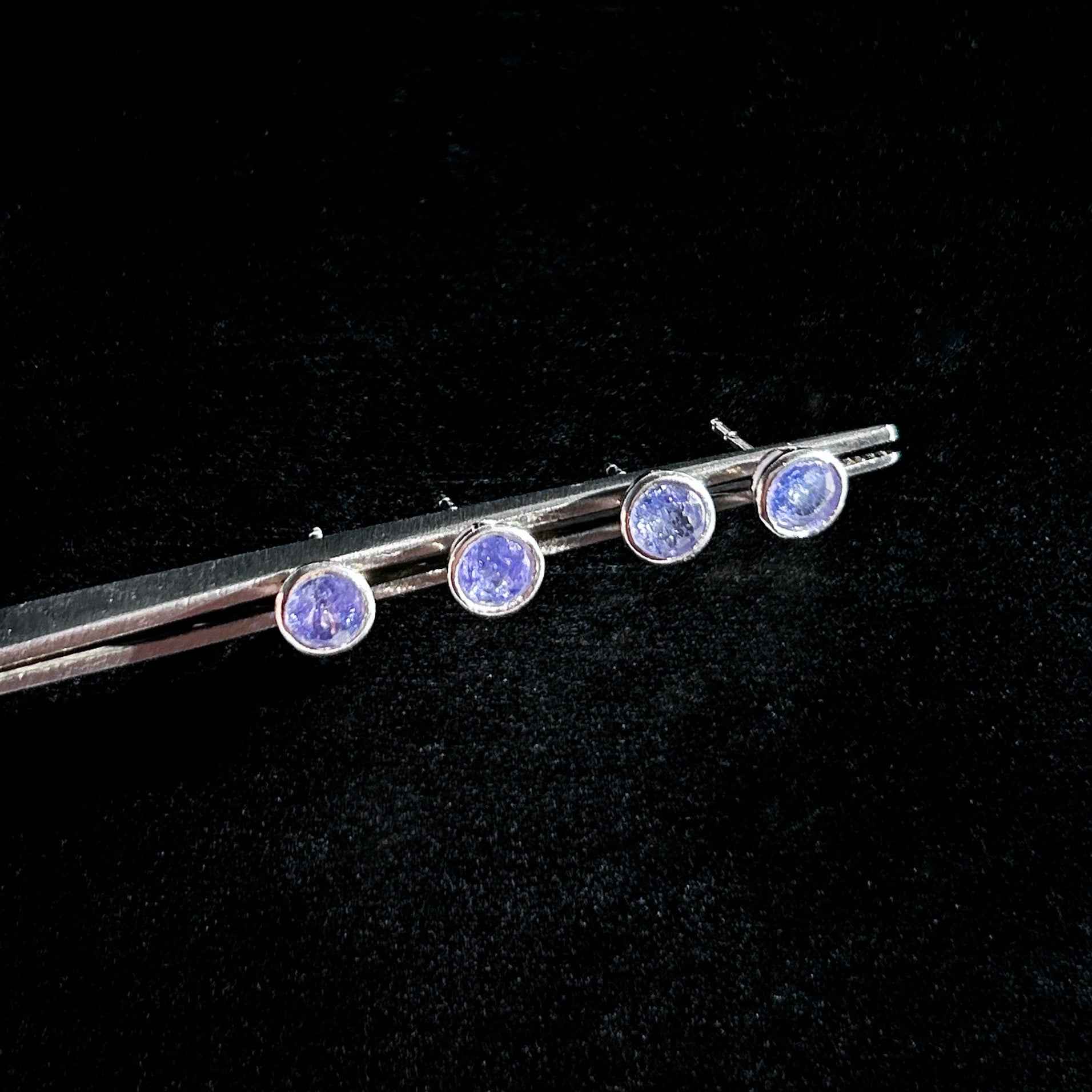 High Quality Tanzanite Stud Earrings in 925 Sterling Silver