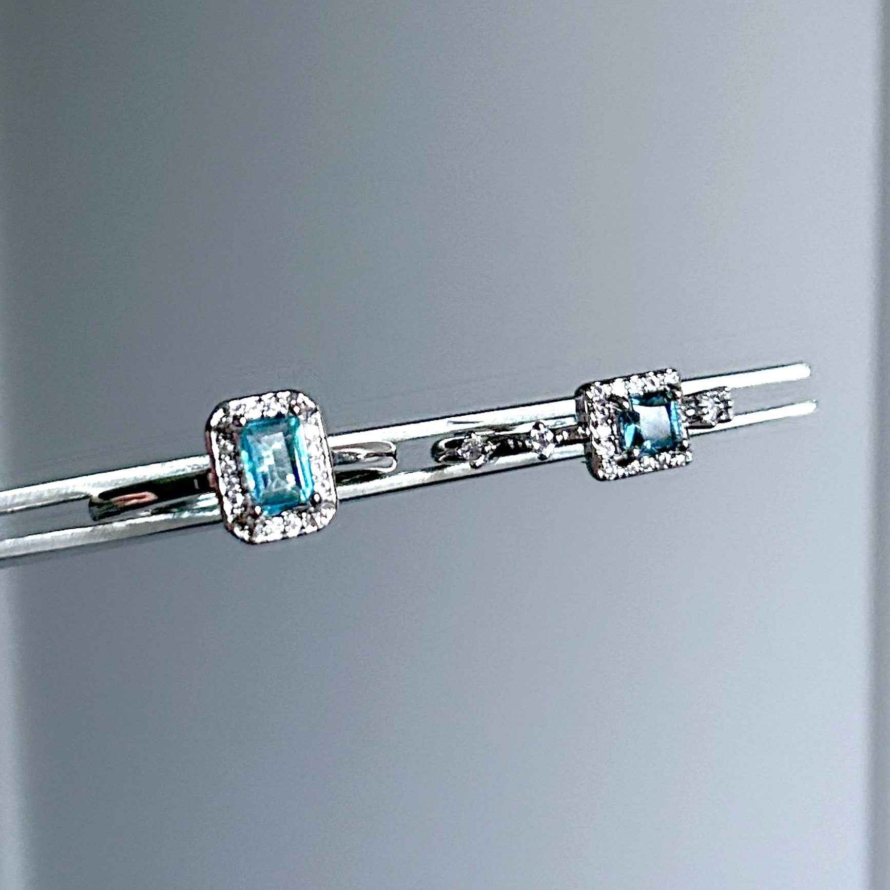 Topaz London Blue Adjustable Silver Ring with Zircon