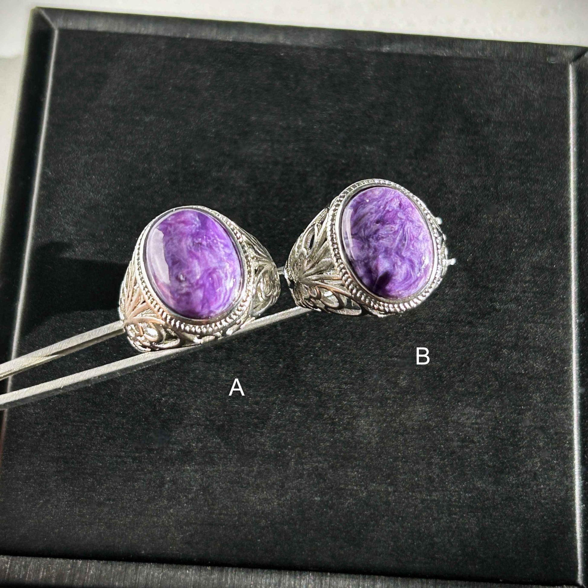 Rare Large Charoite Adjustable 925 Silver Ring