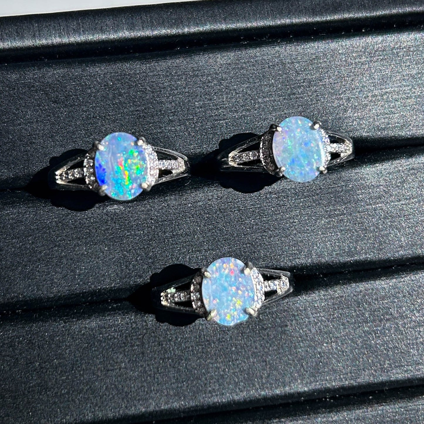 Natural Australian Rainbow Blue Opal Adjustable 925 Sterling Silver Ring