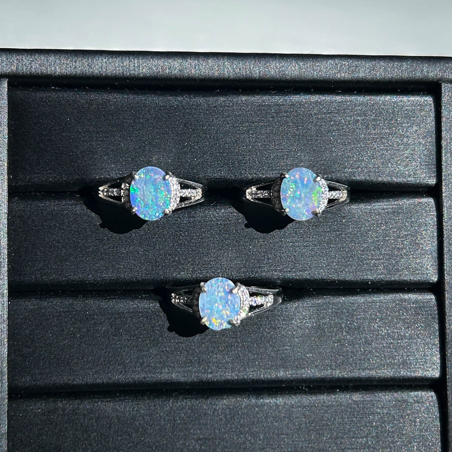Natural Australian Rainbow Blue Opal Adjustable 925 Sterling Silver Ring