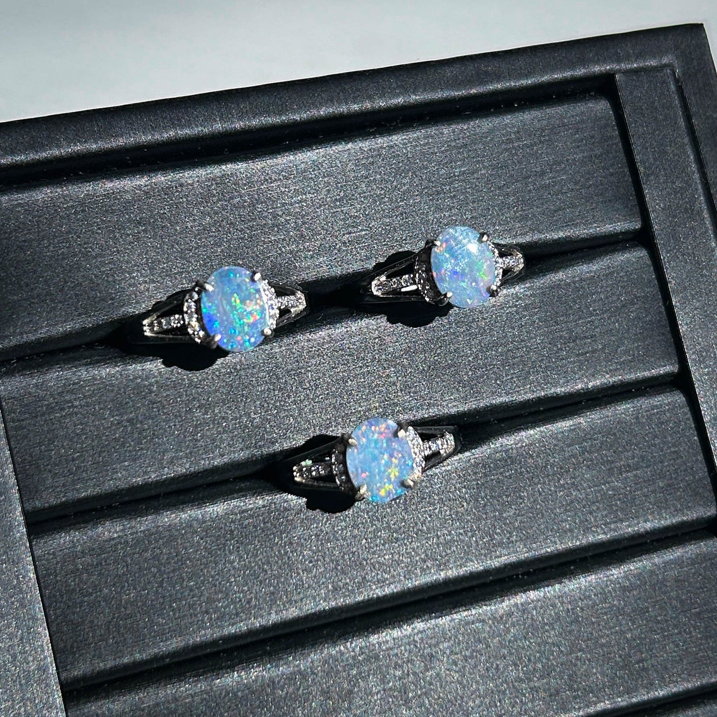 Natural Australian Rainbow Blue Opal Adjustable 925 Sterling Silver Ring