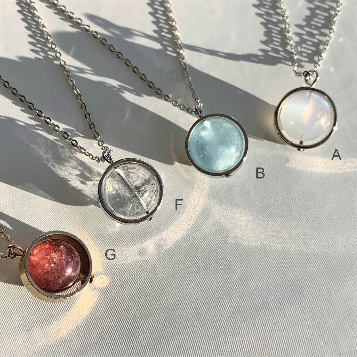 7 Types of Crystal Beads Necklace Silver 14k Gold Pendant | Moonstone Herkimer Kunzite (chain included)