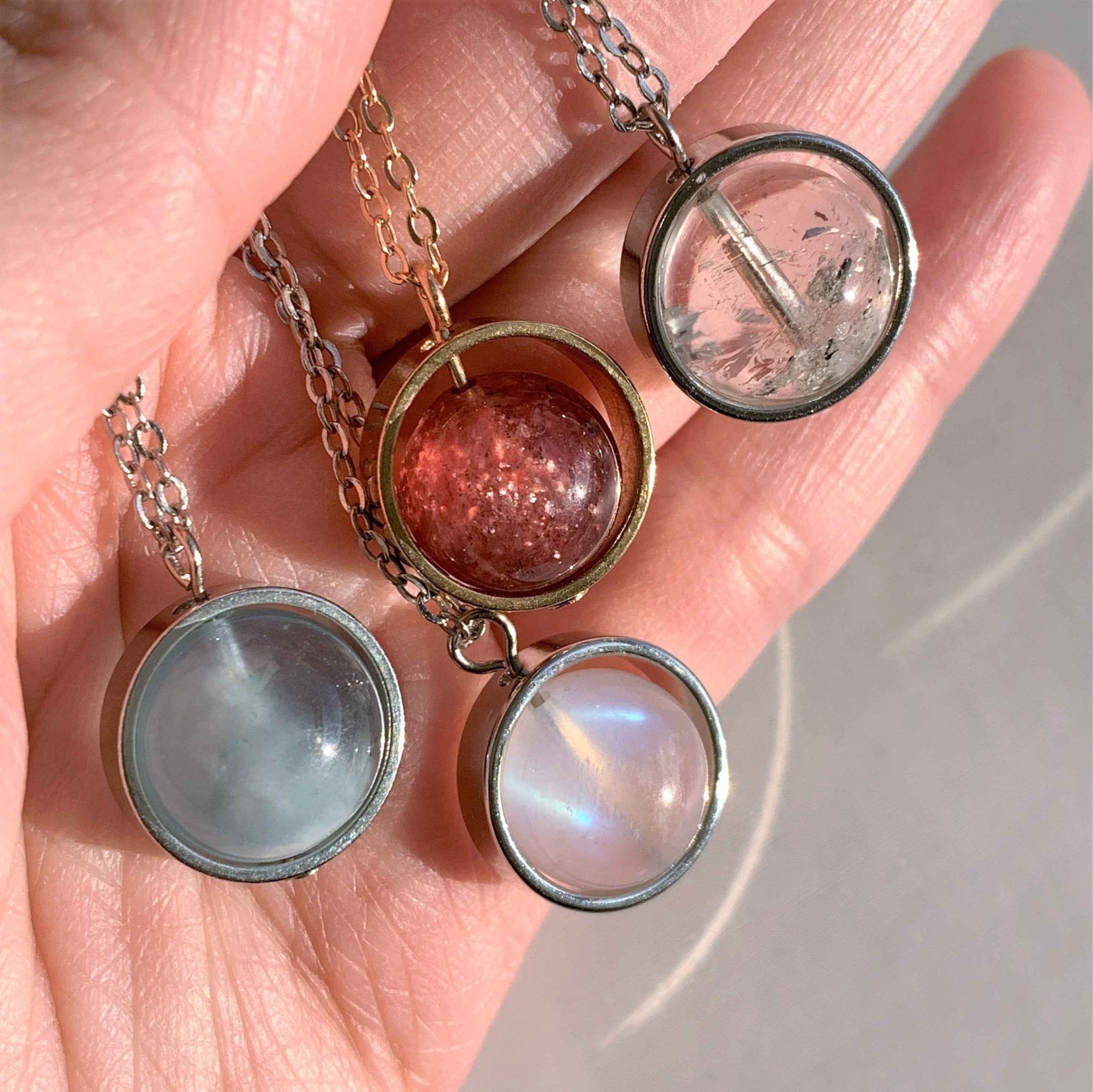 7 Types of Crystal Beads Necklace Silver 14k Gold Pendant | Moonstone Herkimer Kunzite (chain included)