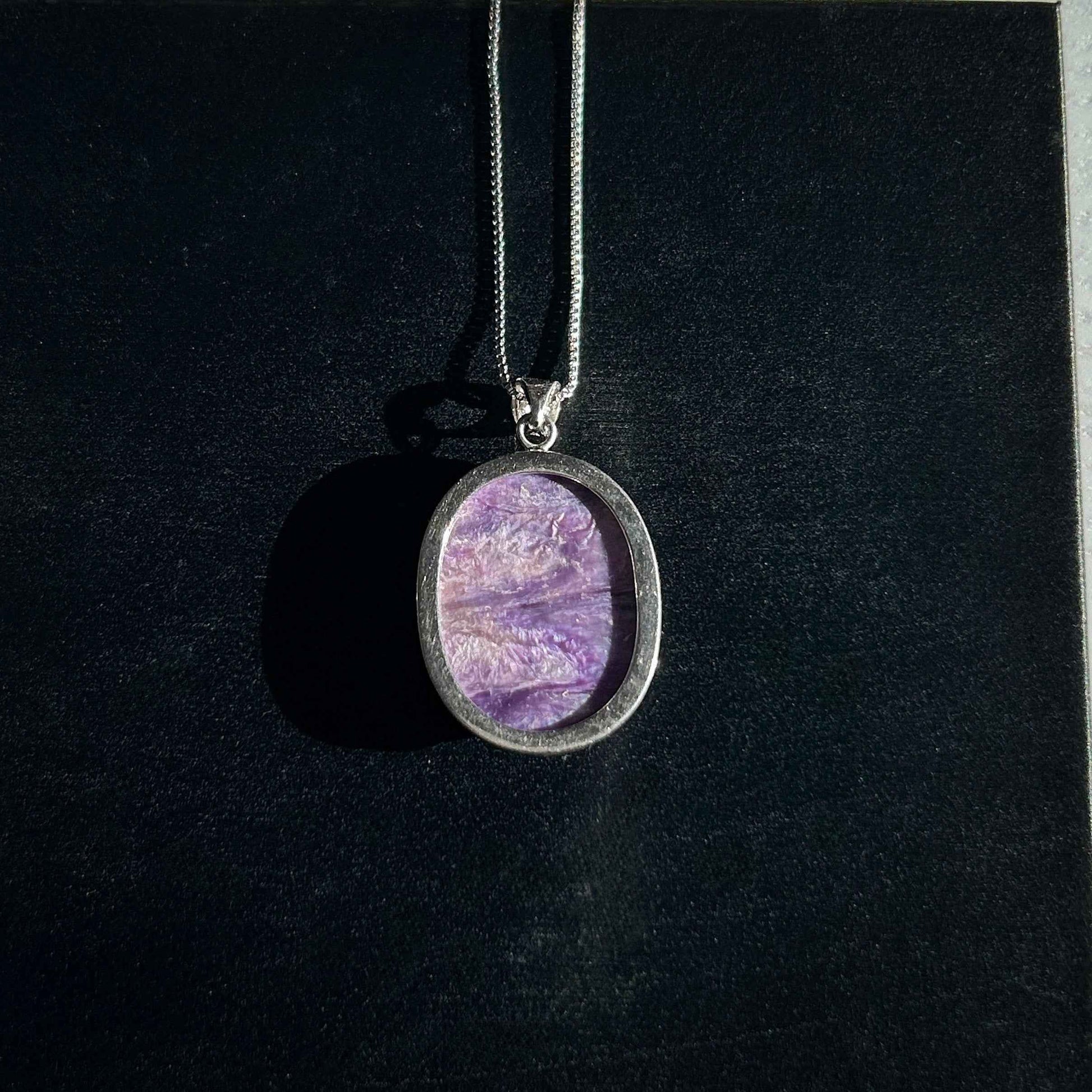 Rare Natural Charoite Large Oval 925 Sterling Silver Pendant (chain excluded)