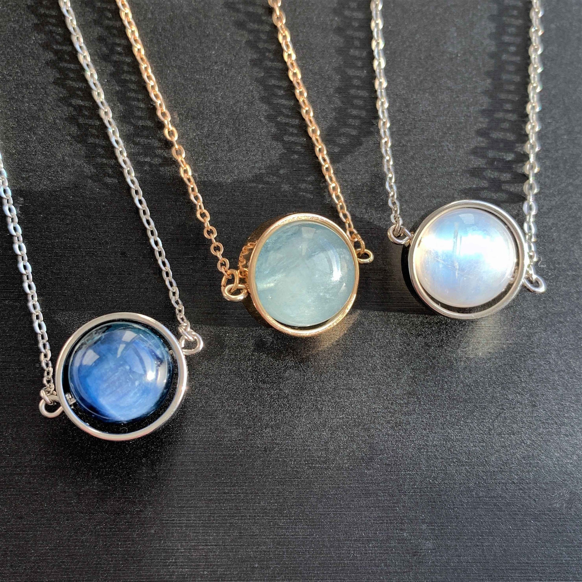 7 Types of Crystal Beads Necklace Silver 14k Gold Pendant | Moonstone Herkimer Kunzite (chain included)