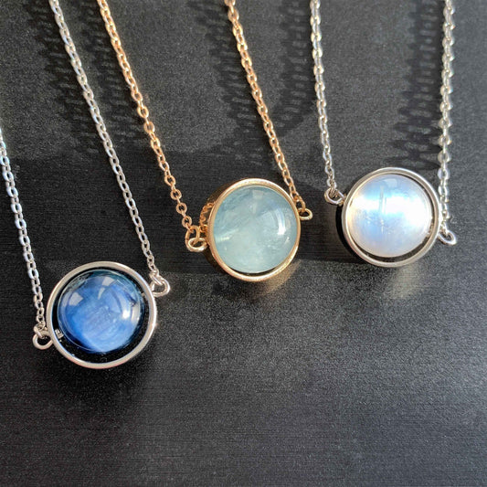 7 Types of Crystal Beads Necklace Silver 14k Gold Pendant | Moonstone Herkimer Kunzite (chain included)