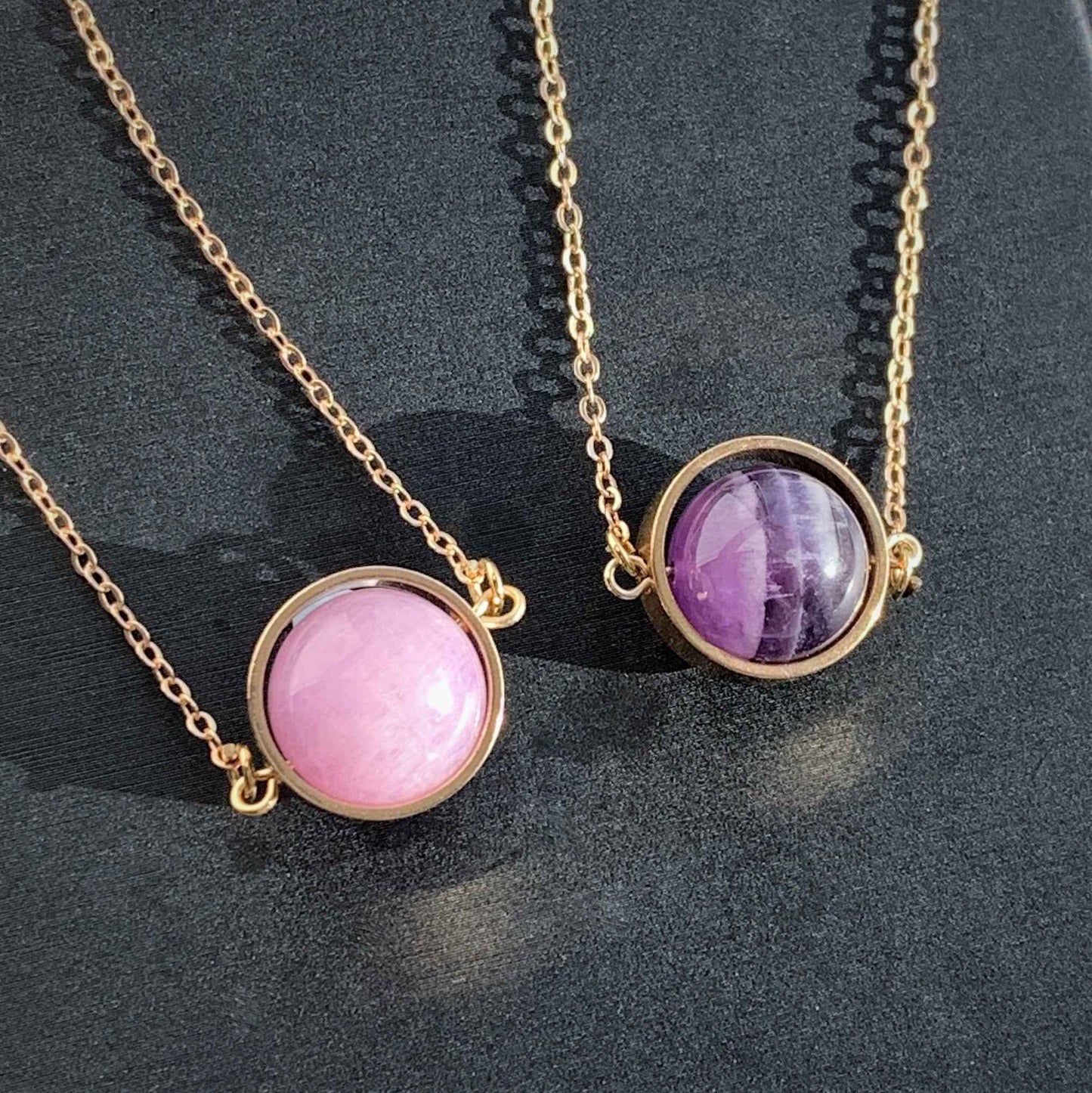 7 Types of Crystal Beads Necklace Silver 14k Gold Pendant | Moonstone Herkimer Kunzite (chain included)