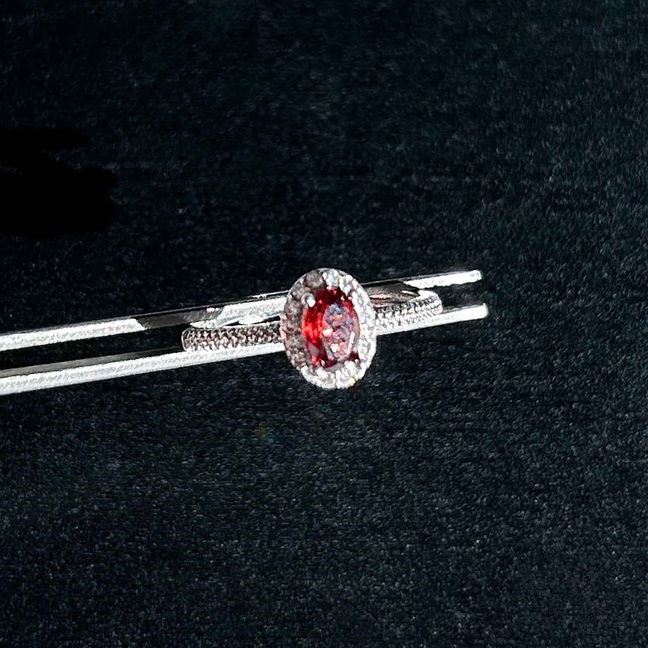 Faceted Garnet Adjustable Silver Ring with Zircon