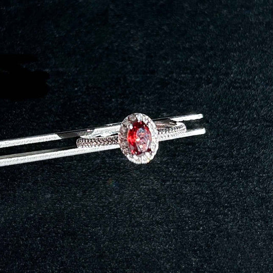 Faceted Garnet Adjustable Silver Ring with Zircon