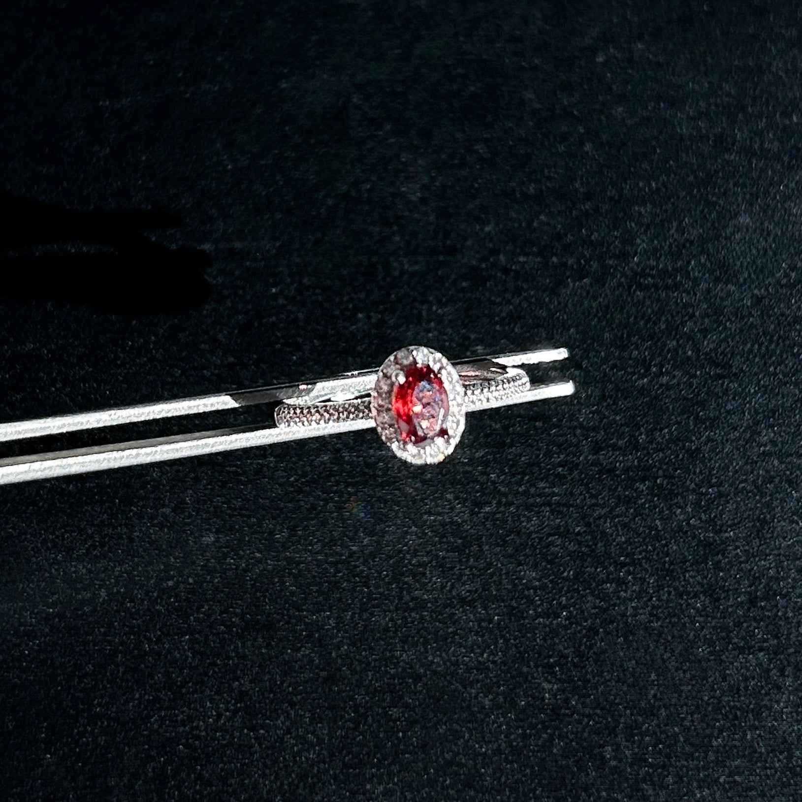 Faceted Garnet Adjustable Silver Ring with Zircon