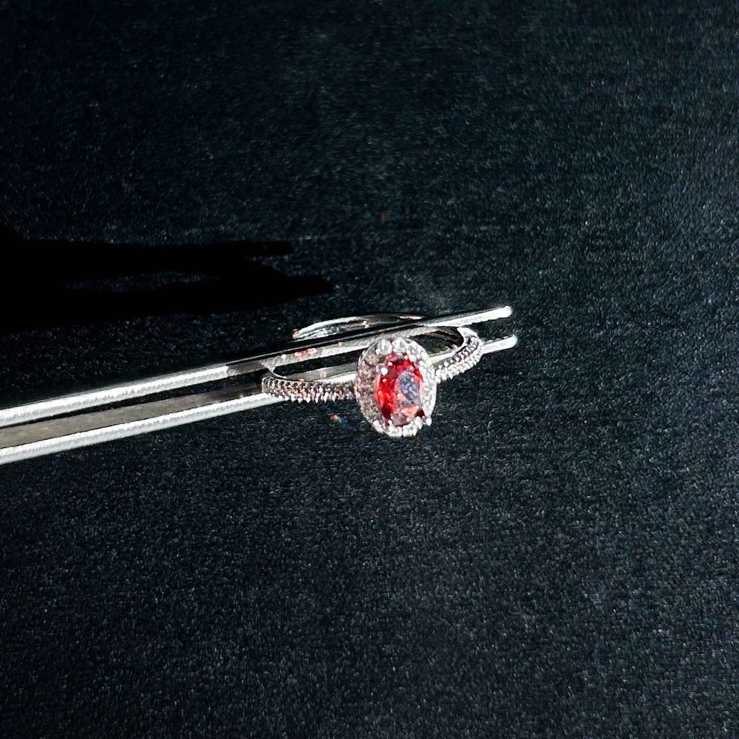 Faceted Garnet Adjustable Silver Ring with Zircon