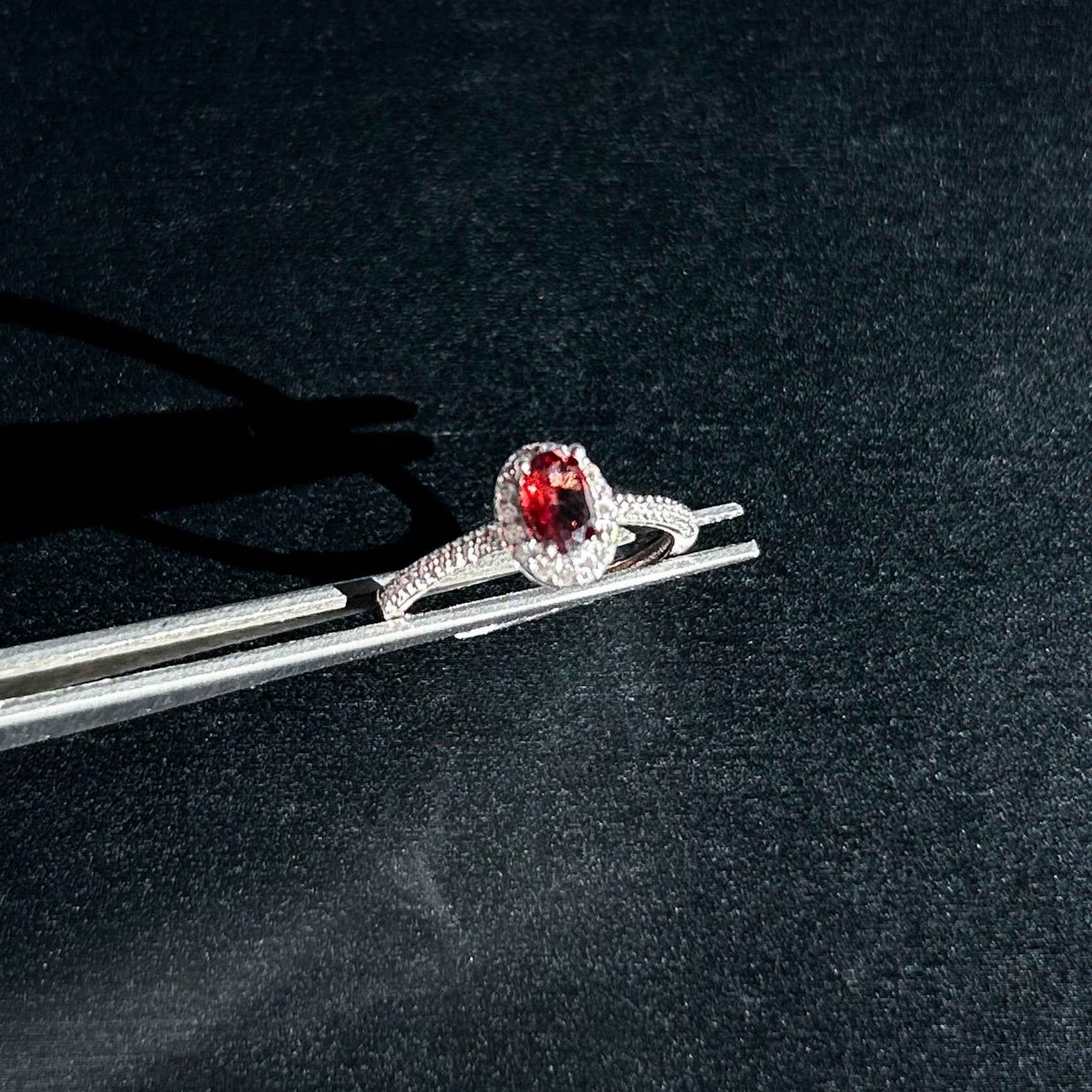 Faceted Garnet Adjustable Silver Ring with Zircon