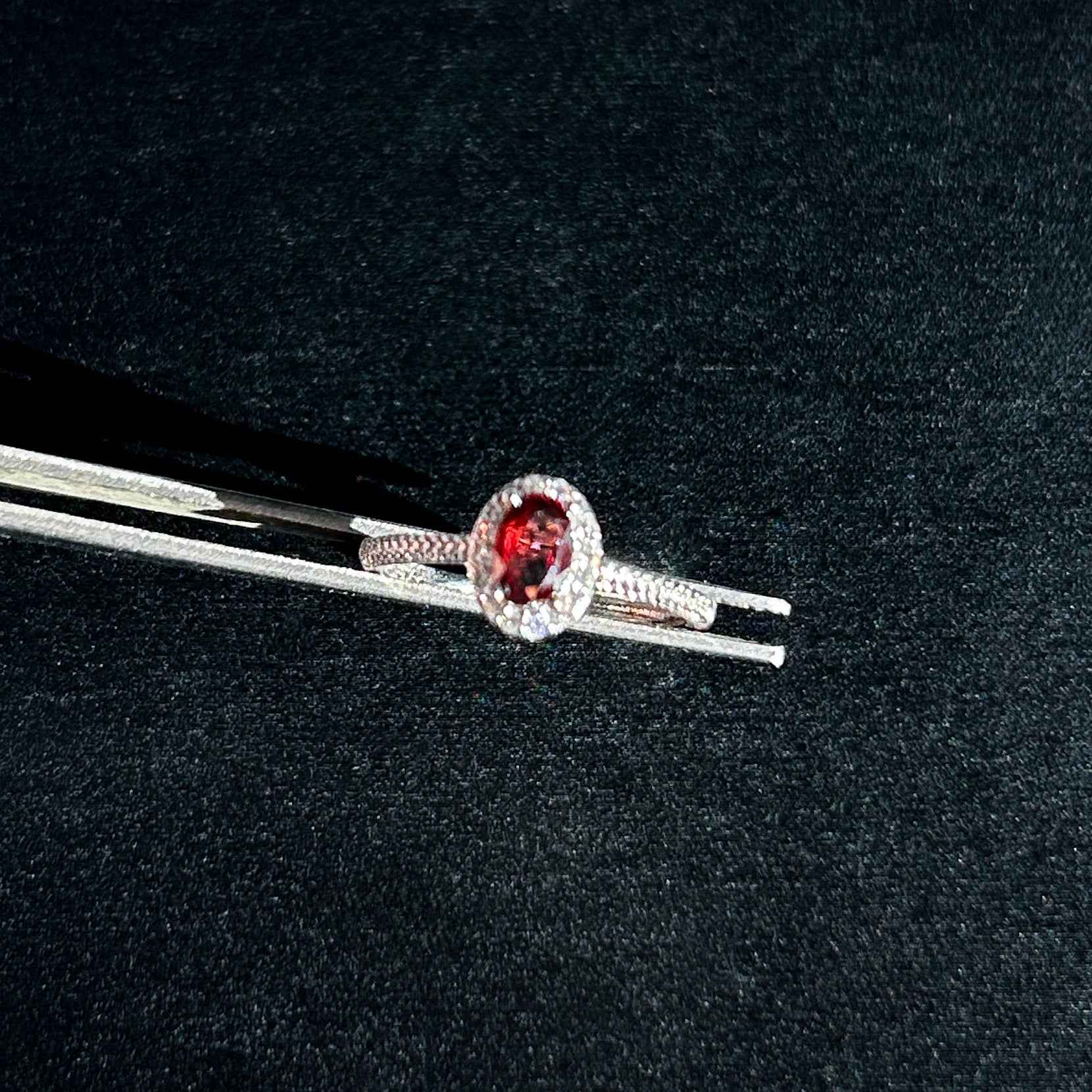 Faceted Garnet Adjustable Silver Ring with Zircon