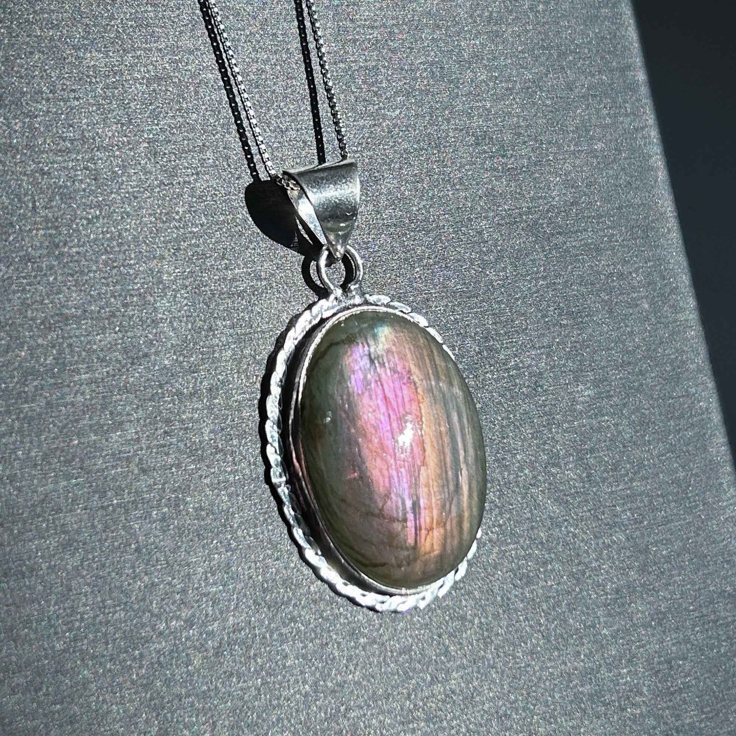 Rare Purple Rainbow Labradorite 925 Sterling Silver Large Pendant (chain excluded)