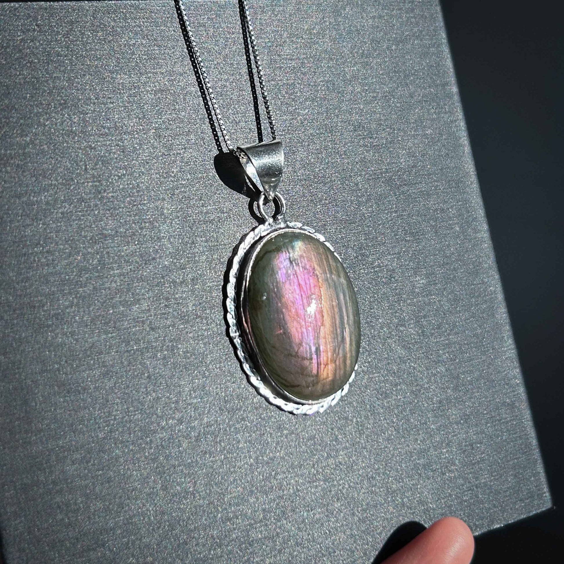 Rare Purple Rainbow Labradorite 925 Sterling Silver Large Pendant (chain excluded)