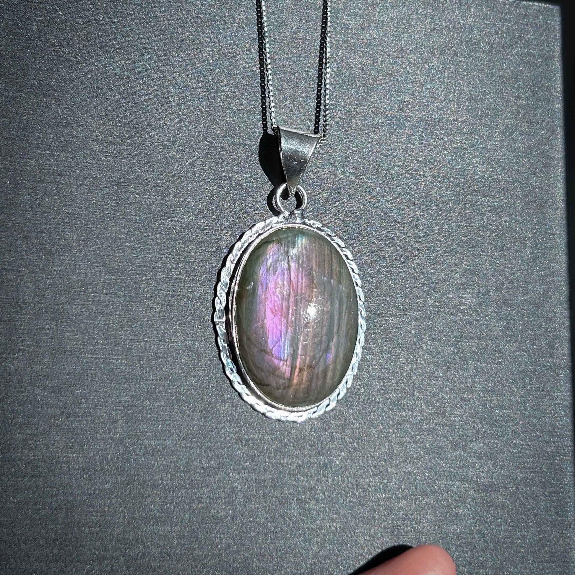 Rare Purple Rainbow Labradorite 925 Sterling Silver Large Pendant (chain excluded)
