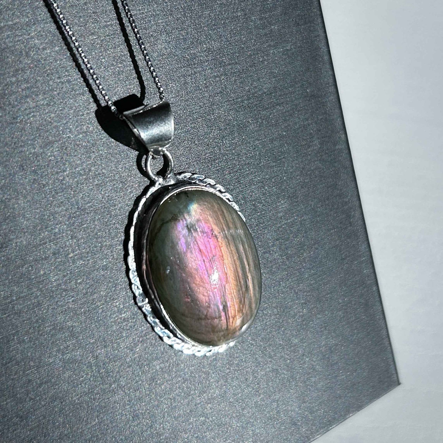 Rare Purple Rainbow Labradorite 925 Sterling Silver Large Pendant (chain excluded)