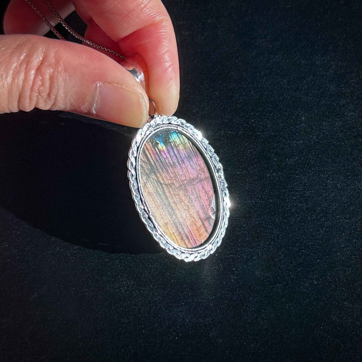 Rare Purple Rainbow Labradorite 925 Sterling Silver Large Pendant (chain excluded)
