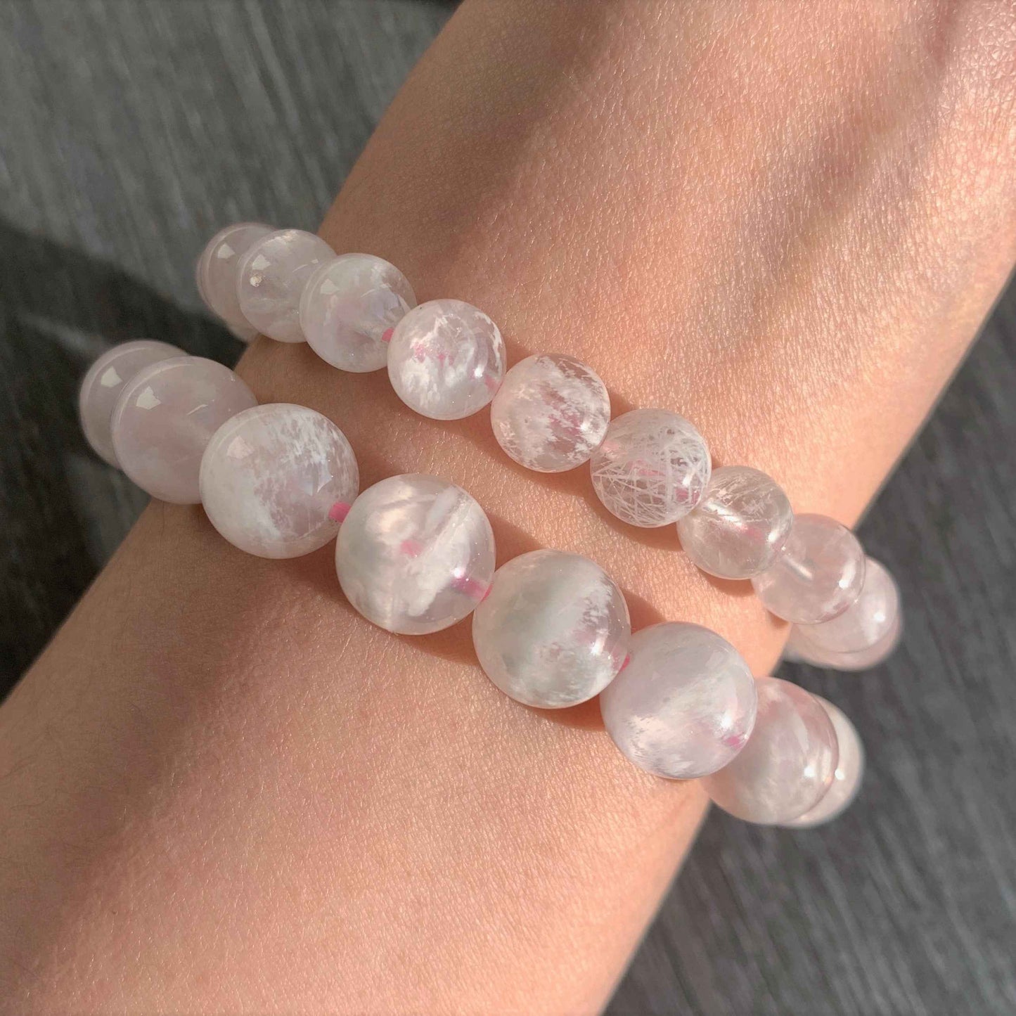 Rare Top Quality Pink Sericite Snowflake Quartz Bracelet in 8 & 11MM
