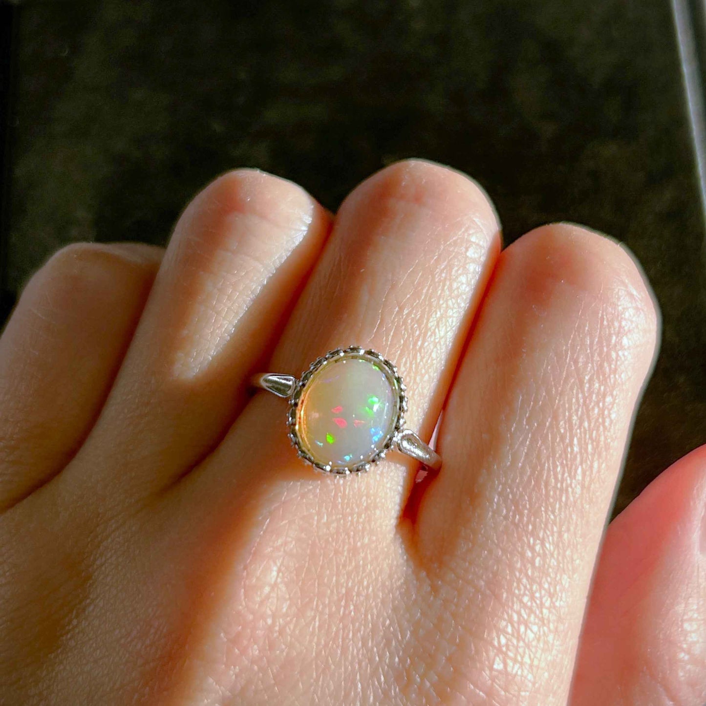 High Quality Rainbow Opal 925 Sterling Silver Adjustable Ring