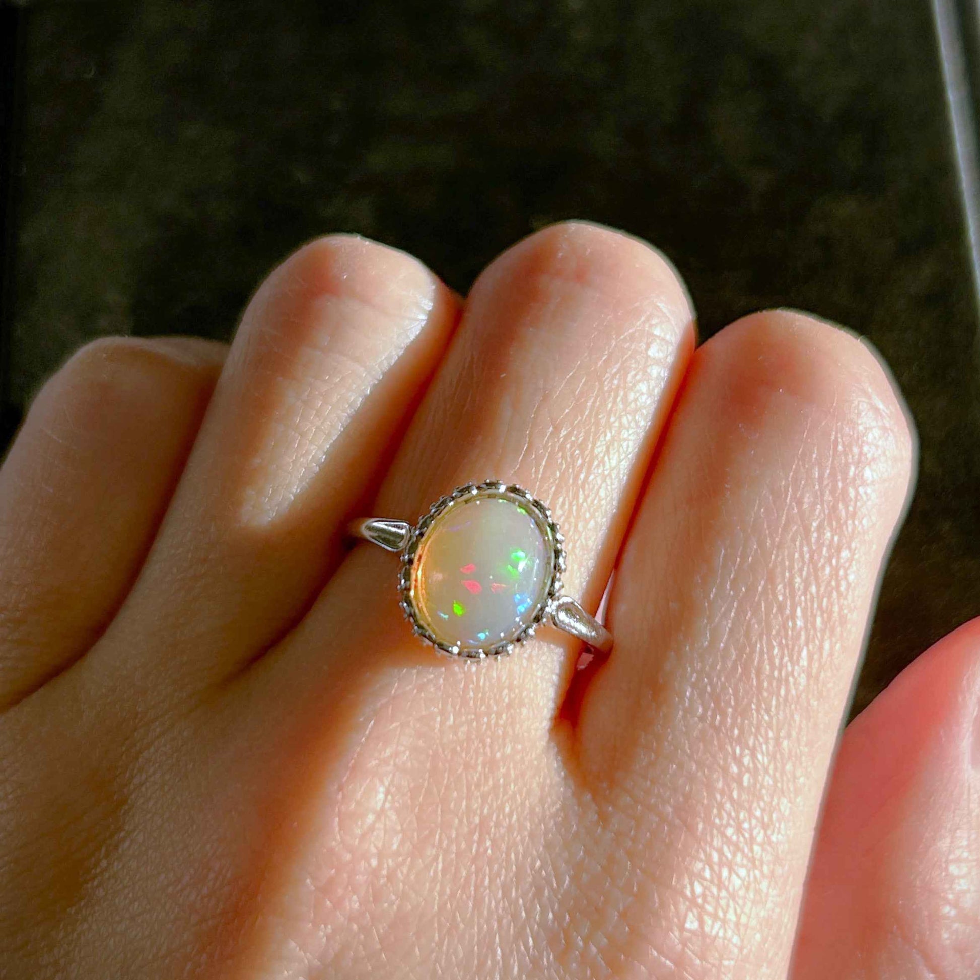 High Quality Rainbow Opal 925 Sterling Silver Adjustable Ring