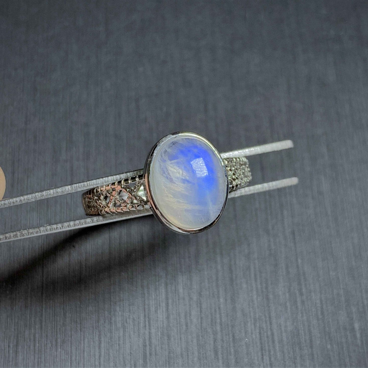 Blue Moonstone Adjustable Silver Ring