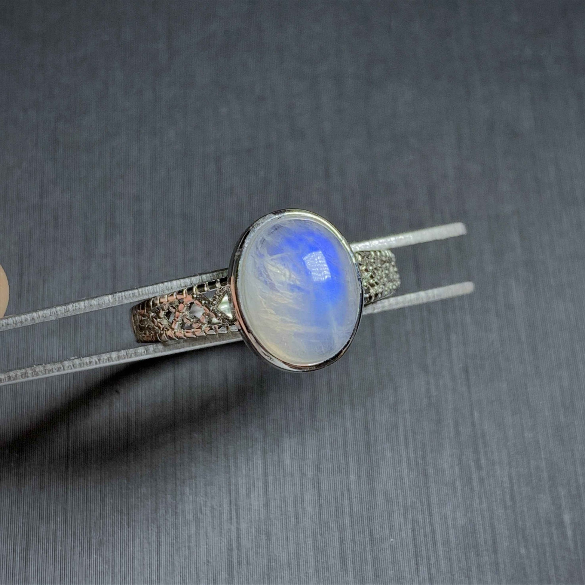 Blue Moonstone Adjustable Silver Ring