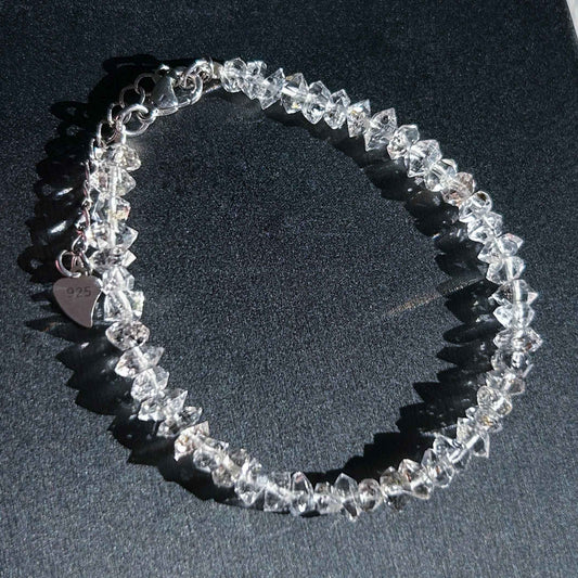 High Quality Faceted Herkimer Diamond Mini Silver Bracelet