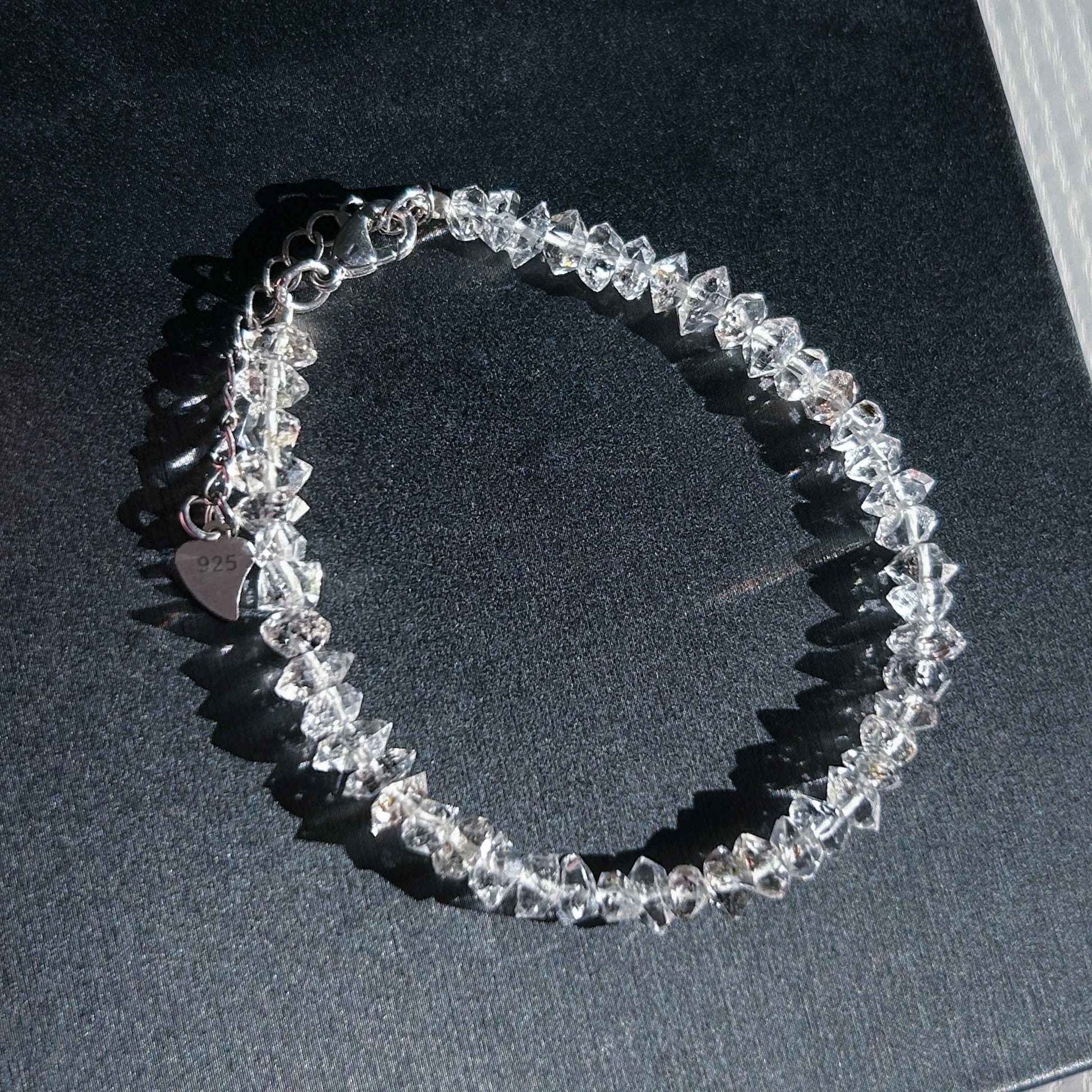 High Quality Faceted Herkimer Diamond Mini Silver Bracelet