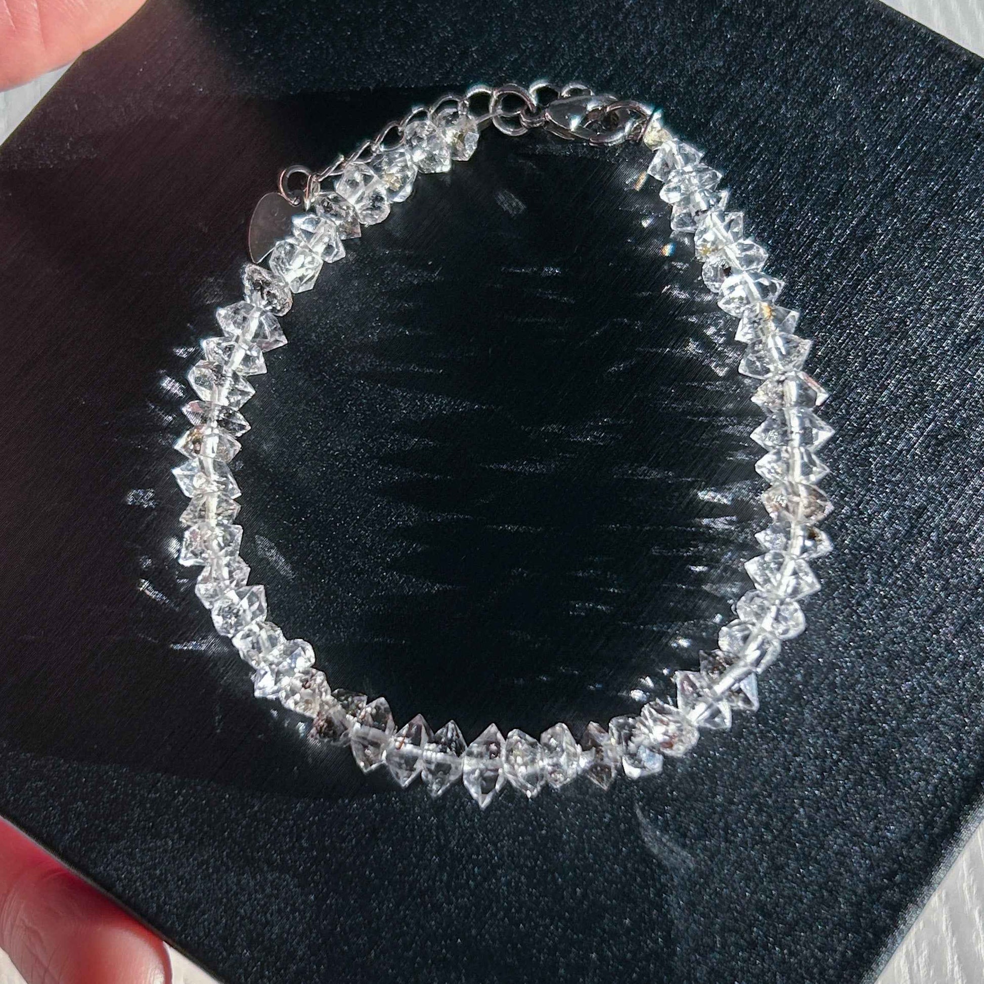 High Quality Faceted Herkimer Diamond Mini Silver Bracelet