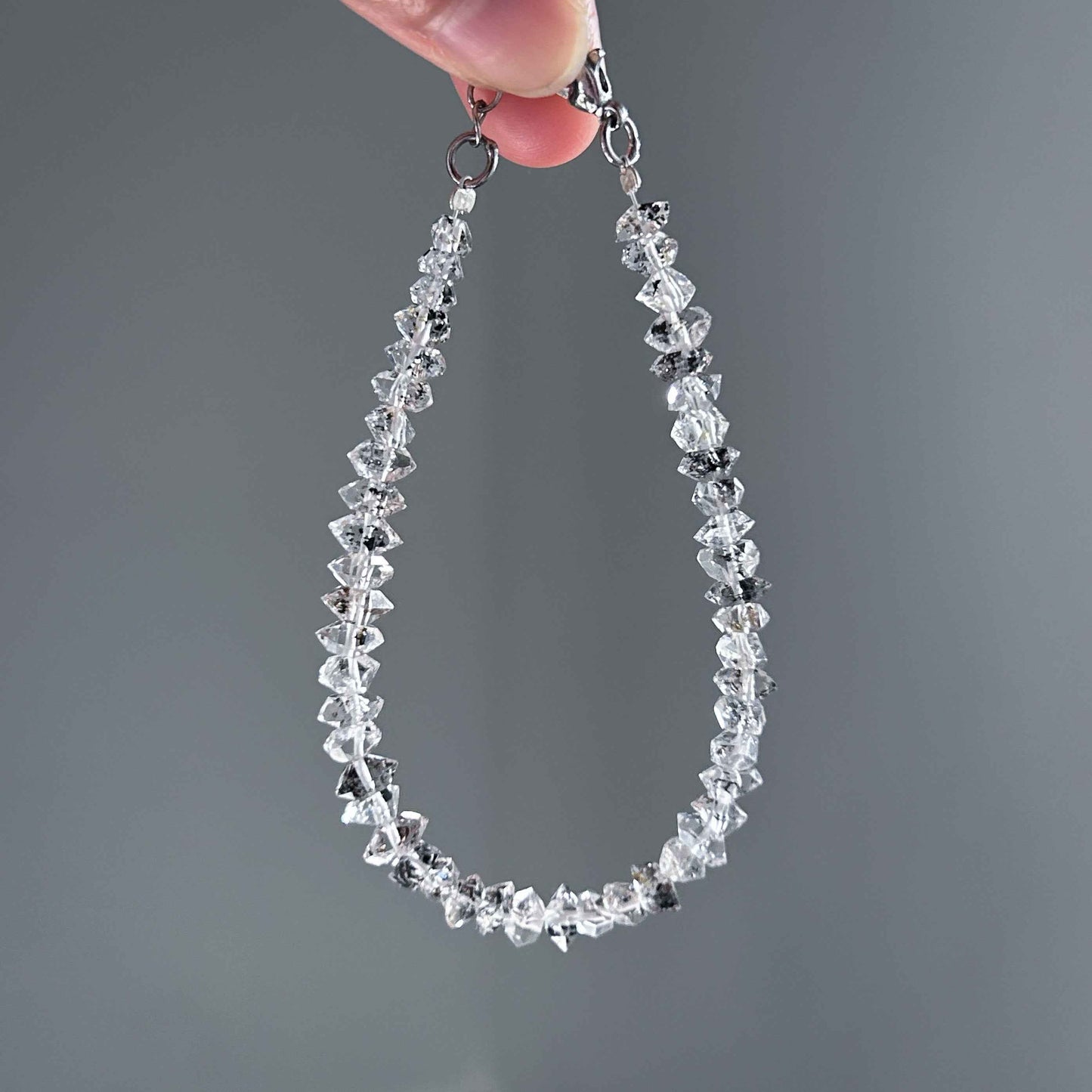 High Quality Faceted Herkimer Diamond Mini Silver Bracelet