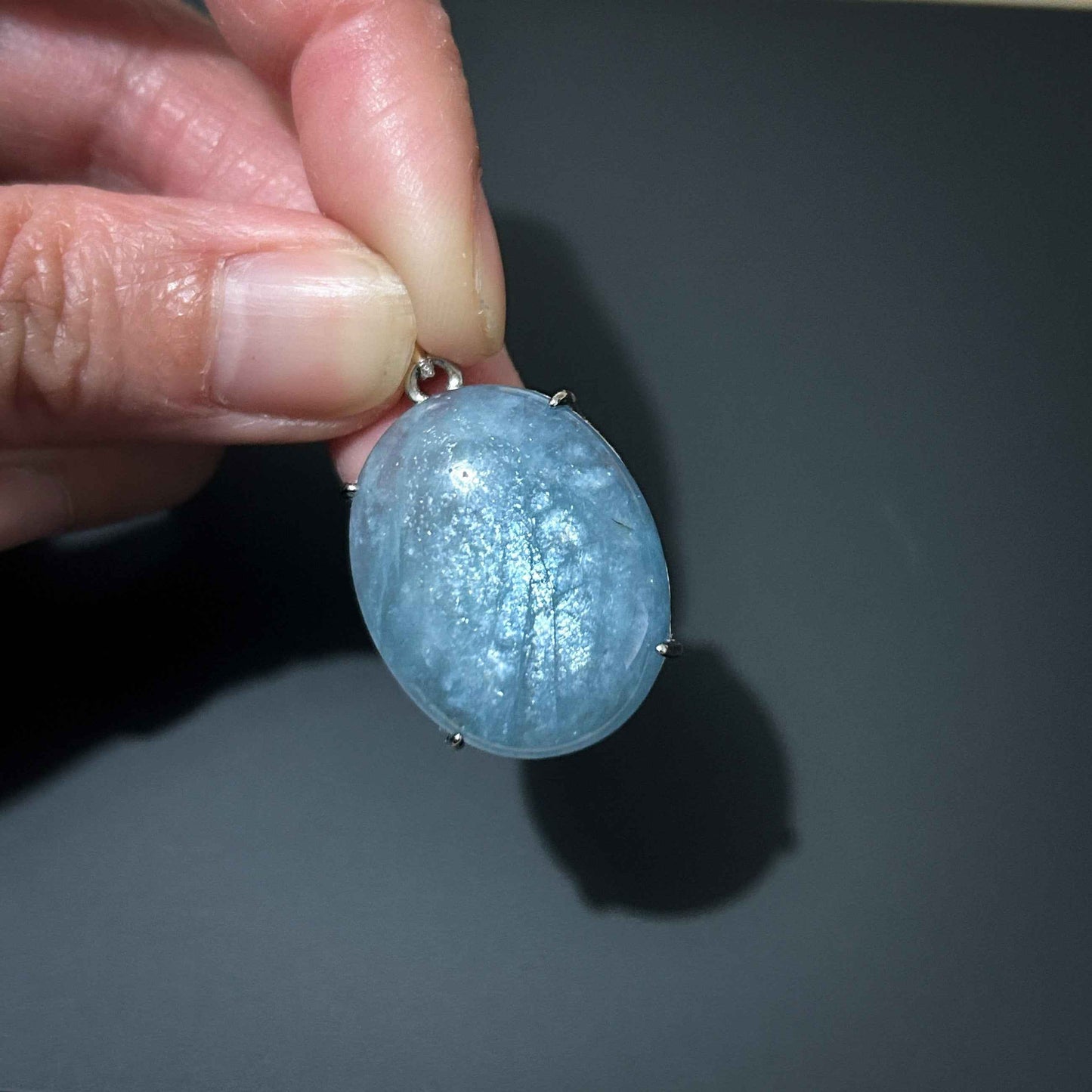 Aquamarine with Glitter 925 Sterling Silver Pendant (chain excluded)