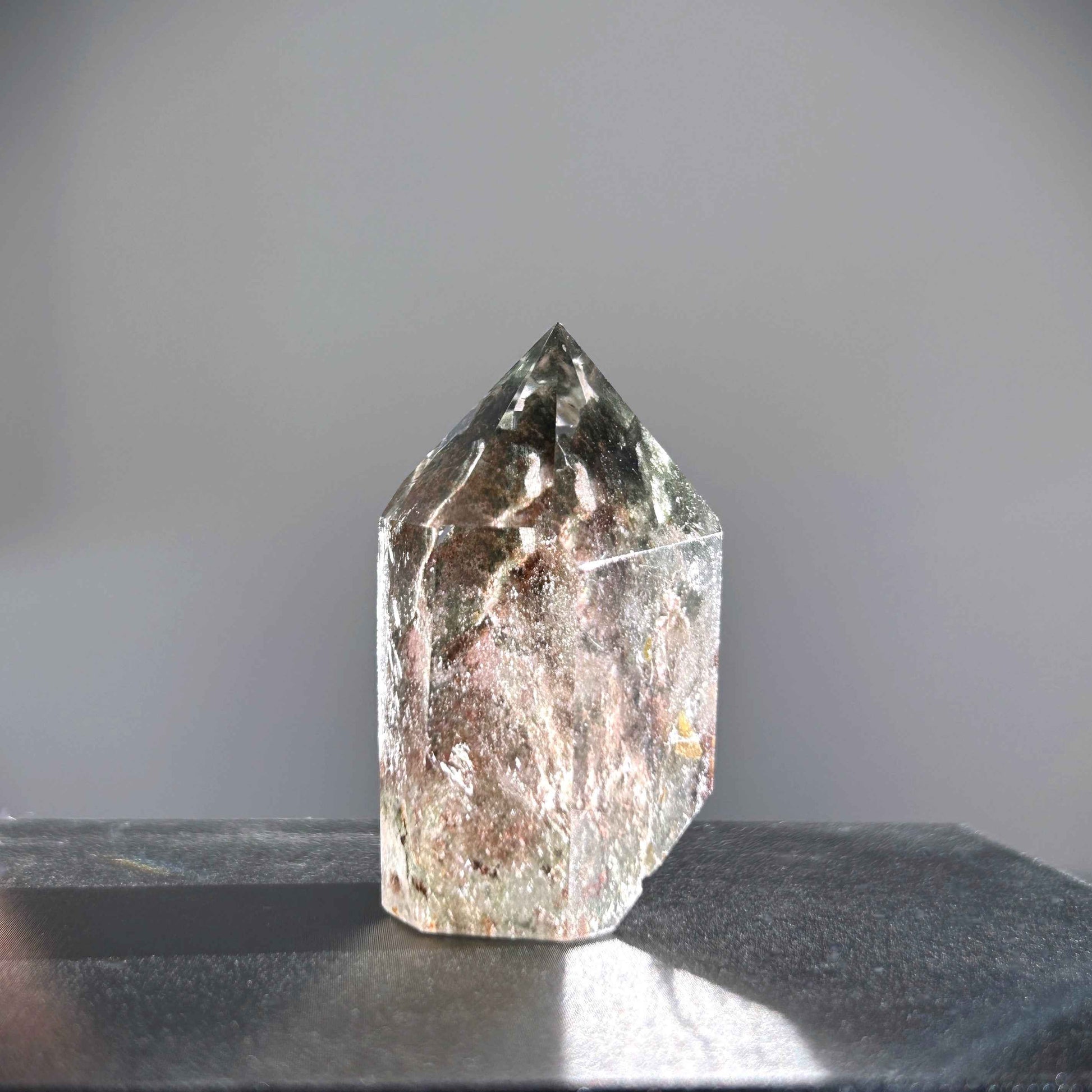 Rare Natural Green & Garden Phantom Quartz Points Polished Faceted Standing Stone | Green Garden Quartz